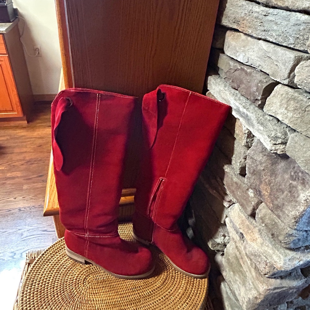 Red Leather Genuine Sheepskin Boots